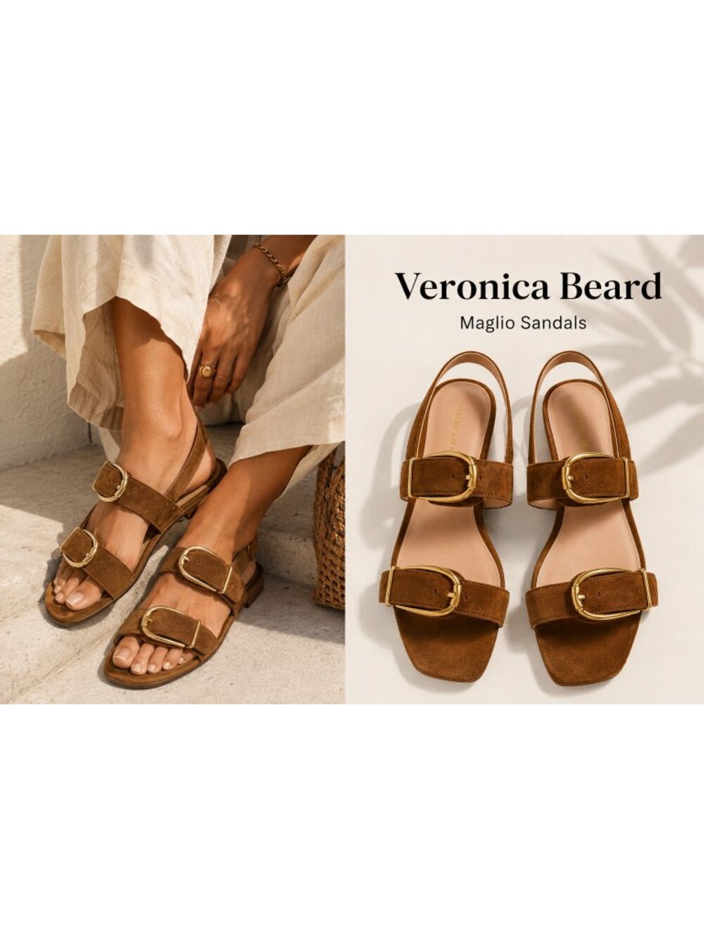 Veronica Beard Maglio Suede Buckle Flat Sandals Olive Green Size 8.5